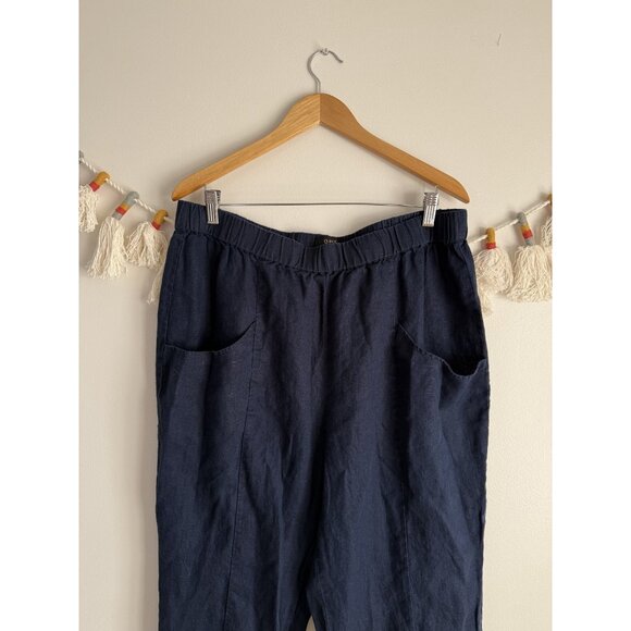 Quince 100% Linen European Tapered Ankle pant Deep Navy Relaxed Lagenlook XL - Picture 3 of 10
